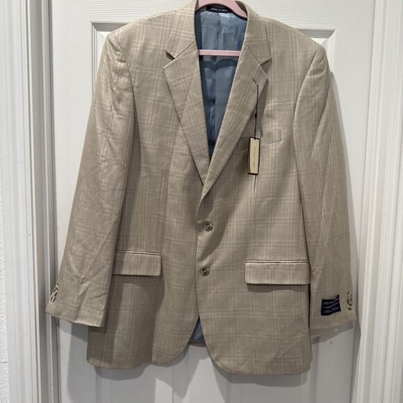 ALAN FLUSSER Beige Subtle Plaid Silk Wool Blazer Jacket Sports Coat Men’s 44L - Picture 1 of 16